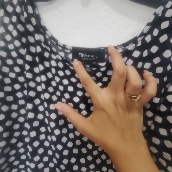 Black Polka Dot Dress with Red Hem RN Studio by Ronni Nicole Size 12P For Woman - Picture 3 of 6